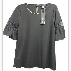 Karl Lagerfeld crochet lace Beaded Blouse
